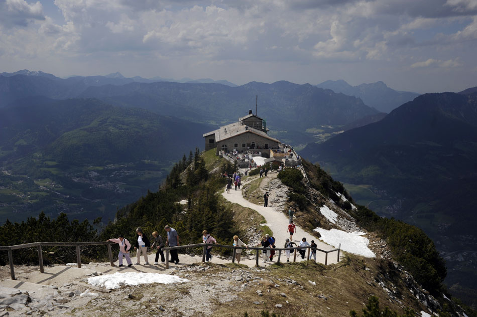 Visitors hike up a walking path to a viewing platform on Tuesday, May 25, 2010, at the Kehlsteinhaus near Berchtesgaden, Germany. The house, known in English as the Eagle's Nest, was given to Adolf Hitler by the Nazi Party as a present for his 50th birthday.
