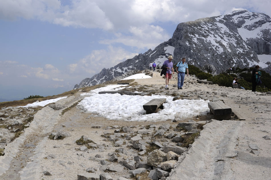 Tourists navigate their way down a walking path on Tuesday, May 25, 2010, at the Kehlsteinhaus (Eagle's Nest) near Berchtesgaden, Germany. The site includes a walking path, allowing visitors to hike further South of the house to benches overlooking the nearby Koenigsee.