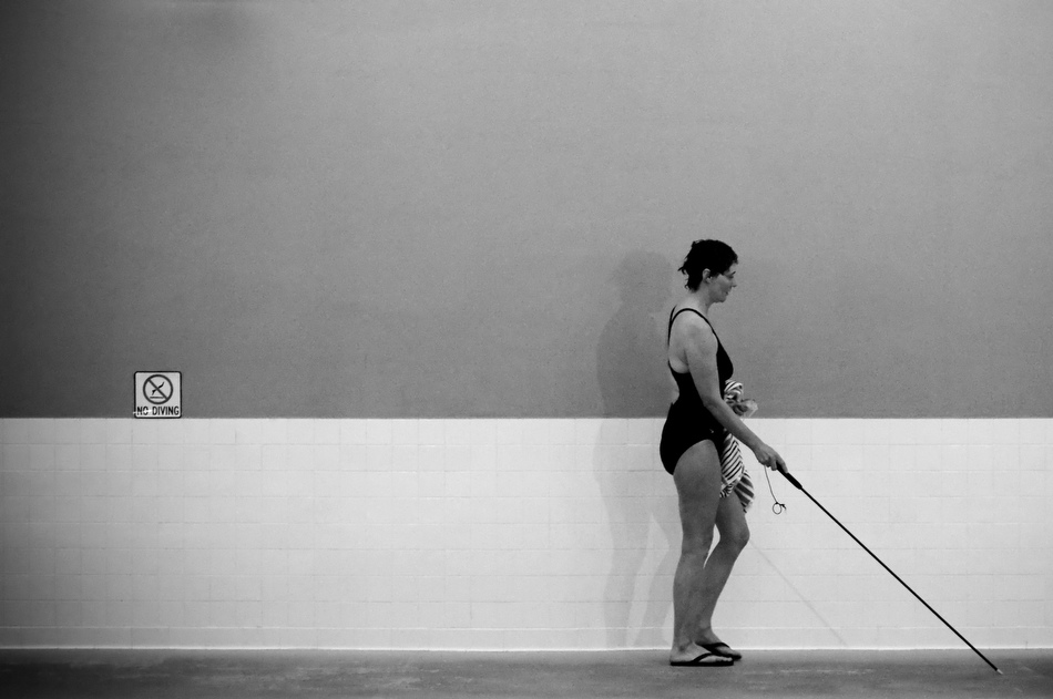 Sharlee Davis makes her way from the pool to the whirlpool after swimming a mile on Saturday, Feb. 27, 2010, at the Monroe County YMCA. Davis swims a mile three or four times a week depending on her schedule.