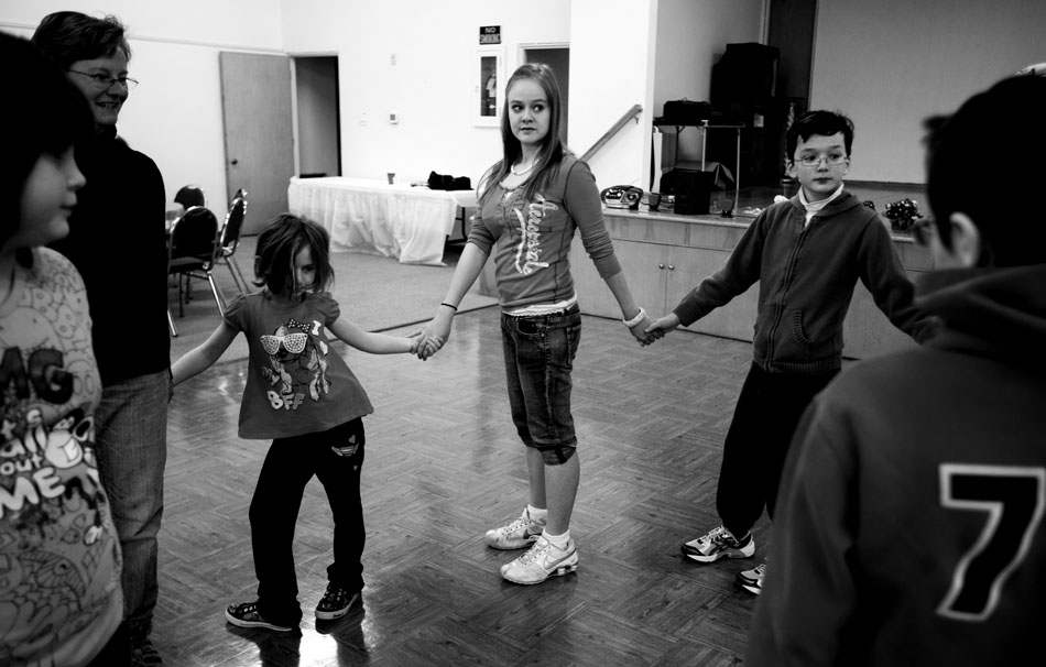 Nathalia Rap, age 16, takes part in a traditional Jewish dance during Hebrew School on Sunday, Feb. 27, 2011, at the Mount Sinai Congregation in Cheyenne.