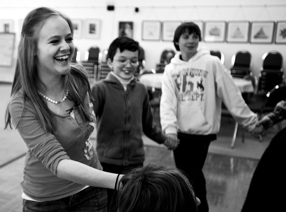 Nathalia Rap, age 16, reacts as she takes part in a traditional Jewish dance during  Hebrew School on Sunday, Feb. 27, 2011, at the Mount Sinai Congregation in Cheyenne.