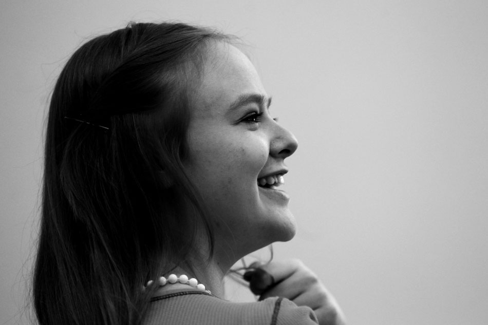 Nathalia Rap, age 16, shares a laugh as she listens to Rabbi Harley Kraz-Wagman, not pictured, explain a traditional Jewish prayer on Sunday, Feb. 27, 2011, at the Mount Sinai Congregation in Cheyenne.