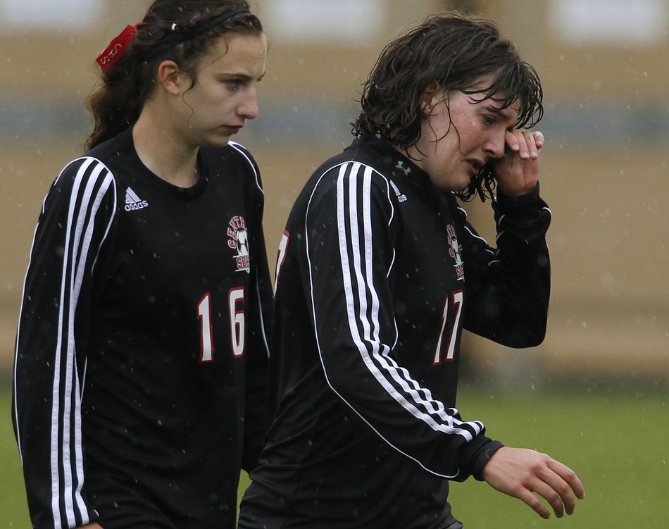 Cheyenne Central's Jennie Barsotti wipes tears out of her eyes after a 4-3 loss to Gillette during a Class 4A girl's state soccer semifinal on Friday, May 20, 2011, in Sheridan, Wyo.