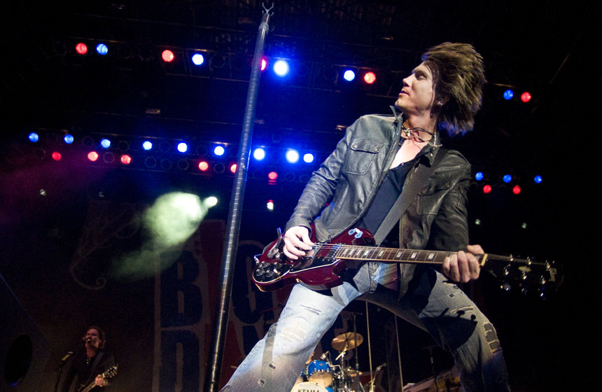 Goo Goo Dolls frontman John Rzeznik performs during a free concert on Sunday, April 4, 2010, at White River State Park in Indianapolis. The concert was part of festivities organized for the 2010 Final Four. (James Brosher / IU Student News Bureau)