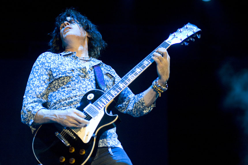 Stone Temple Pilots guitarist Dean DeLeo performs during a Final Four concert on Friday, April 2, 2010, at White River State Park in Indianapolis. (James Brosher / IU Student News Bureau)