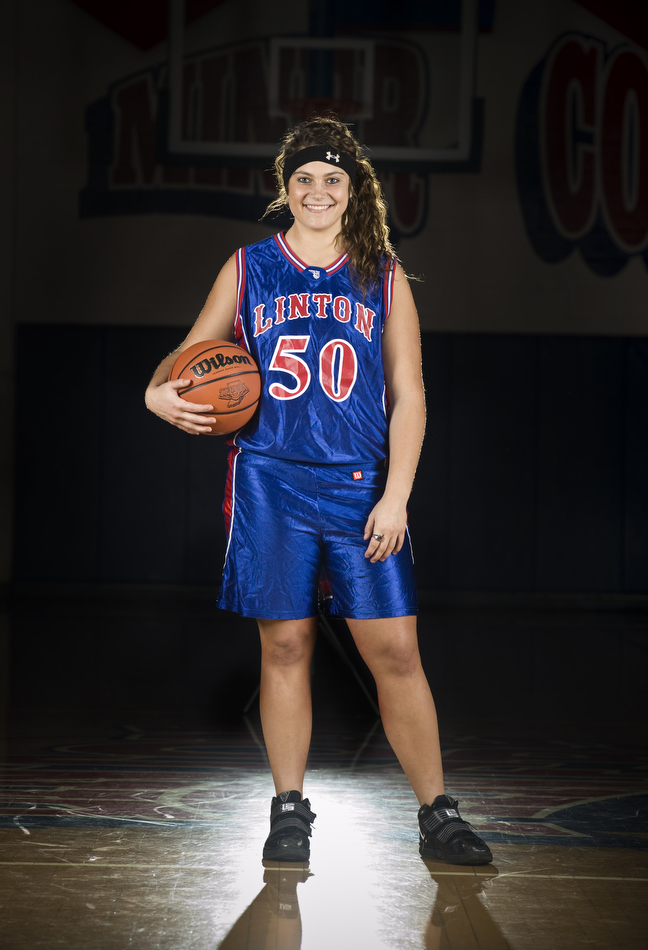 Linton senior center Stephanie Fougerousse poses for a portrait on Friday, March 12, 2010, at Linton High School in Linton, Ind. Fougerousse is the Herald-Times girl's basketball player of the year.
