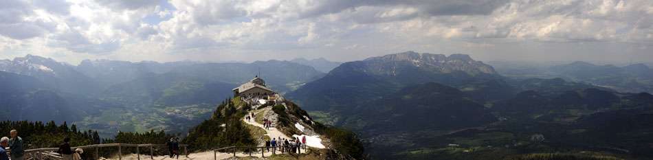 The Kehlsteinhaus (Eagle's Nest) is seen on Tuesday, May 25, 2010, near Berchtesgaden, Germany. NOTE: this photo is a computer-generated panorama using several photographs.