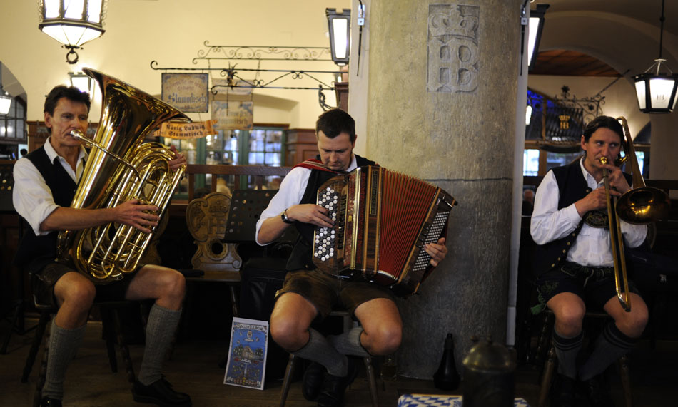 A lederhosen-clad band performs for guests on Thursday, May 20, 2010, at the Hofbraeuhaus in Munich. The beer hall is one of Bavaria's best-known establishments.