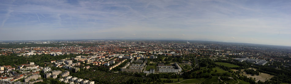 The Munich, Germany skyline is seen from a viewing platform on Monday, May 24, 2010, at the Olympic Tower. The tower's top floor stands 597 feet above the city.
