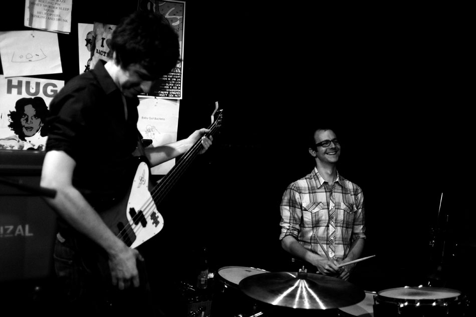 Ola Podrida drummer David Hobizal, right, shares a laugh with the band during a practice session on Tuesday, June 29, 2010.