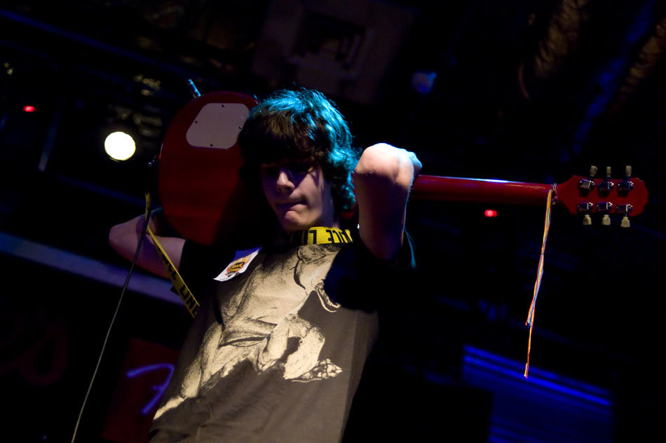 Hatin' on the Hair guitarist Mason Crowell, age 13, plays the guitar behind his back during the Rock Camp USA concert at Antone's on Saturday, July 24, 2010.