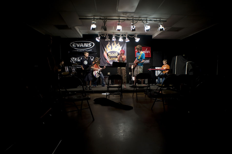 The band Hatin' on the Hair rehearses during a session of Rock Camp USA at the Austin School of Music on Wednesday, July 21, 2010.