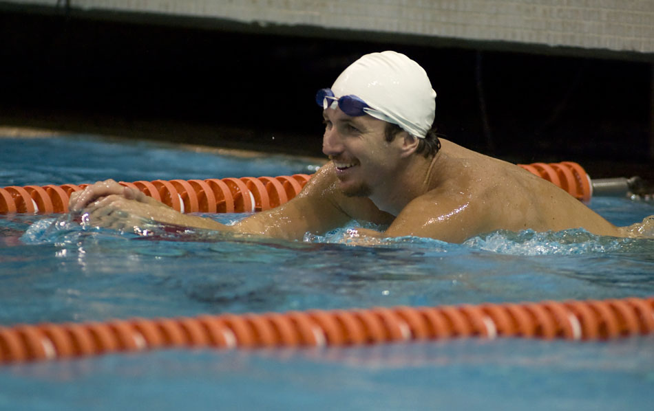 U.S. swimmer Aaron Peirsol, a five-time Olympic gold medalist, practices at the University of Texas with the men's swim team on Thursday, July 29, 2010.