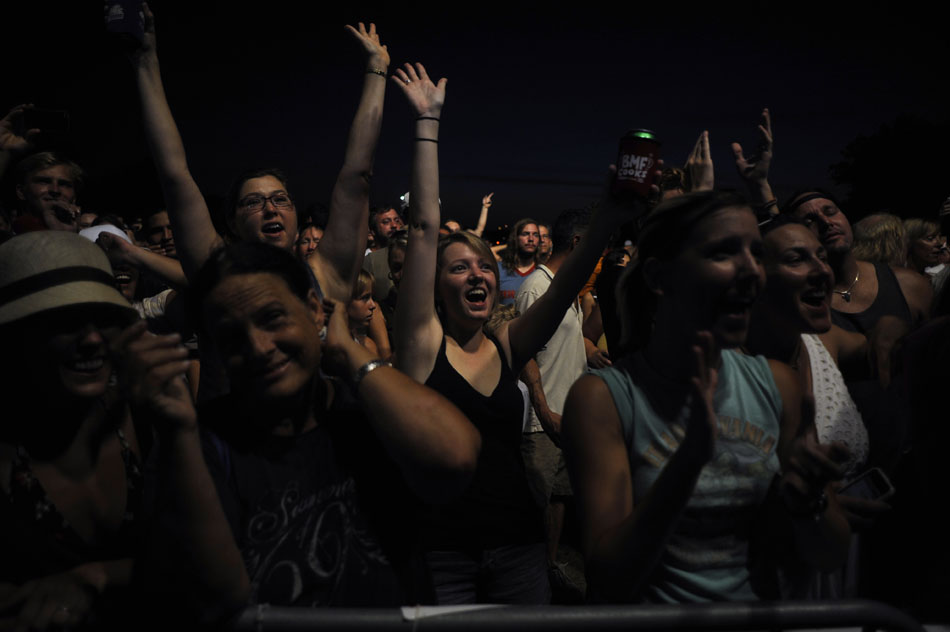 Fans cheer during Charlie Mars' performance during Blues on the Green in Zilker Park on Wednesday, Aug. 4, 2010.