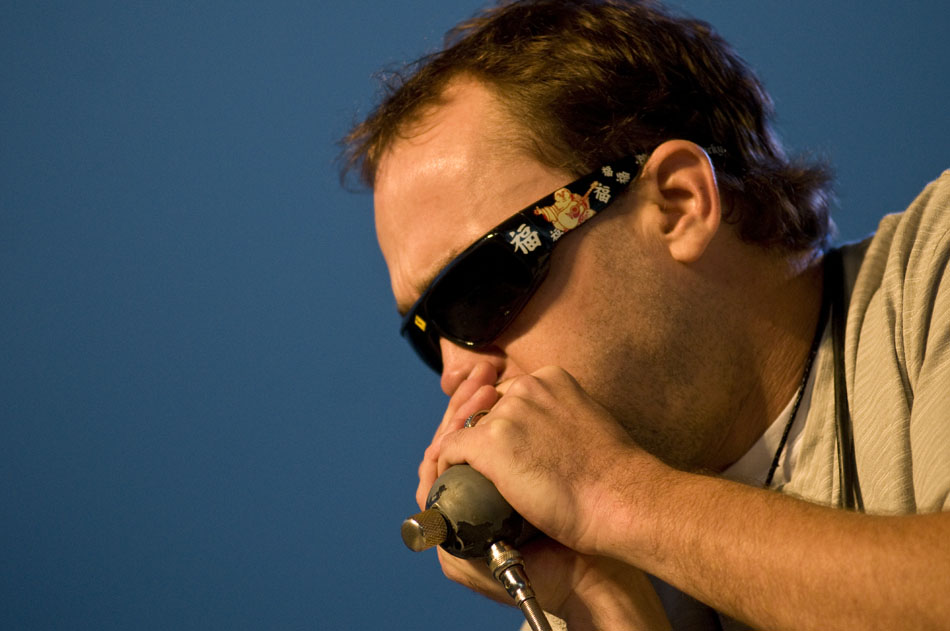 Matt Fuller wails away on the harmonica during a set with his band, Easy Riders, on Friday, Sept. 3, 2010, at the Illinois Blues Festival on the Riverfront.
