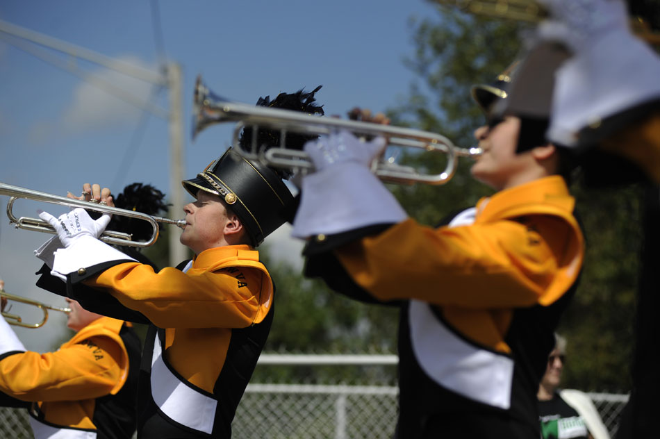Trumpeters from ROWVA perform during the parade portion of the Marching Panther Invitational on Saturday, Sept. 11, 2010, in Washington.