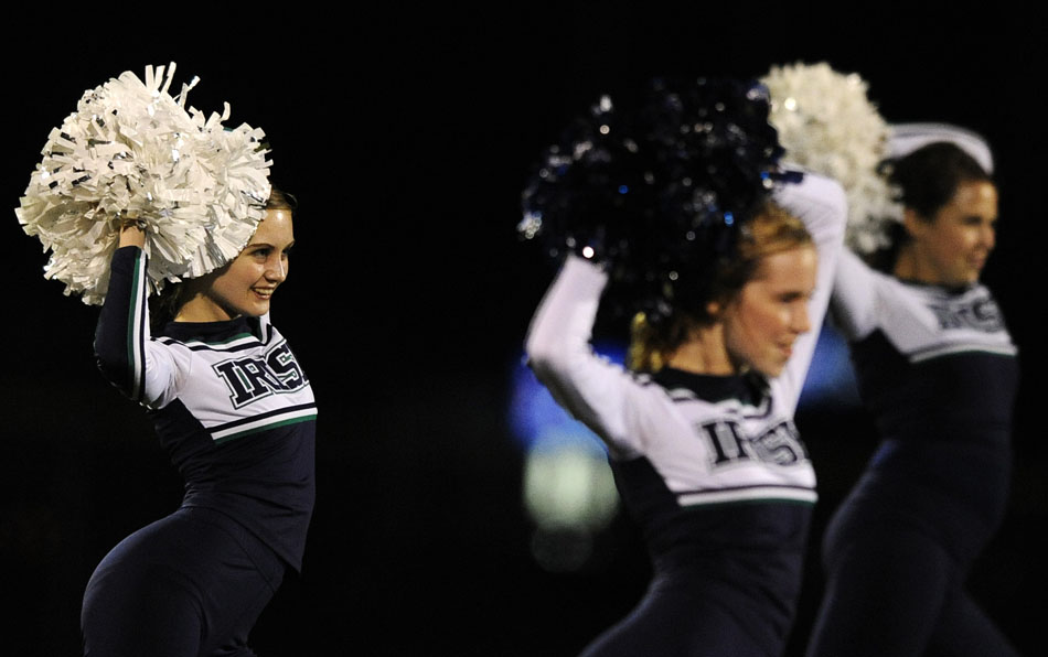 Peoria Notre Dame cheerleaders perform at halftime during against Quincy Notre Dame on Thursday, Sept. 16, 2010, in Peoria.