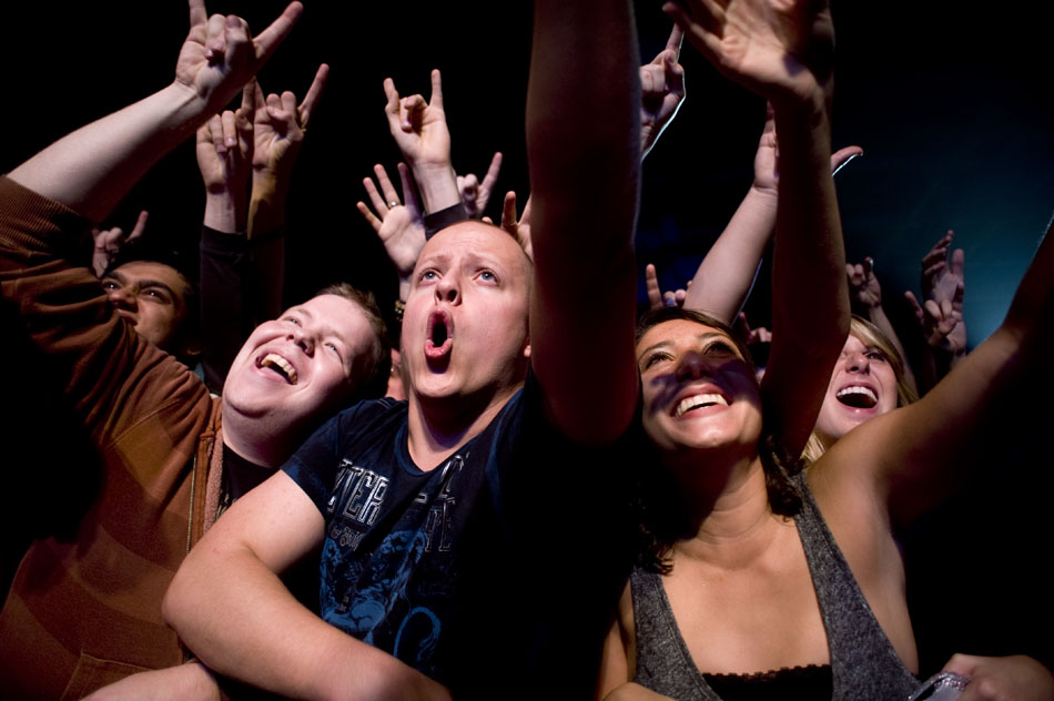 Fans cheer from the front row as Weezer plays on Saturday, Sept. 25, 2010, at Bradley University.
