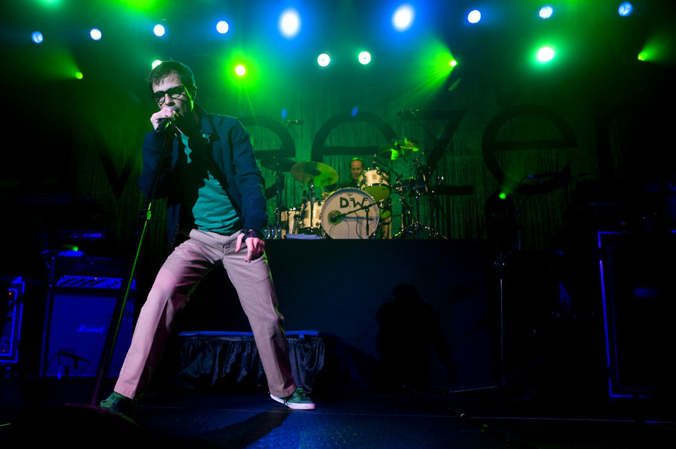 Weezer frontman Rivers Cuomo sings "Troublemaker" during a performance on Saturday, Sept. 25, 2010, at Bradley University.