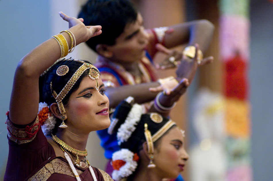 Dancers from the Shree Ramana Maharishi Academy for the Blind in India perform for an audience on Sunday, Oct. 17, 2010, at the Hindu Temple of Central Illinois. The dancers performed to several styles of traditional Indian music.