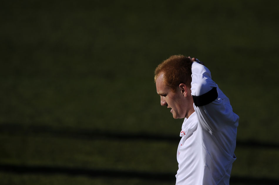 Bradley's Jochen Graf walks down the field after missing a shot on goal opportunity during a game on Sunday, Nov. 14, 2010, at Shea Stadium.