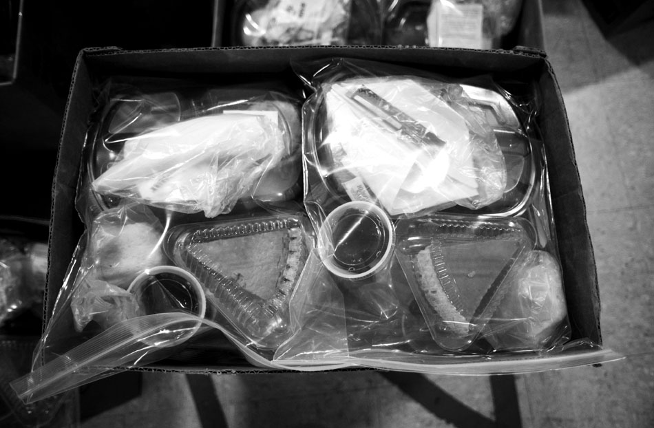 A box containing several individual meals awaits delivery on Thursday, Nov. 25, 2010, at the South Side Mission.