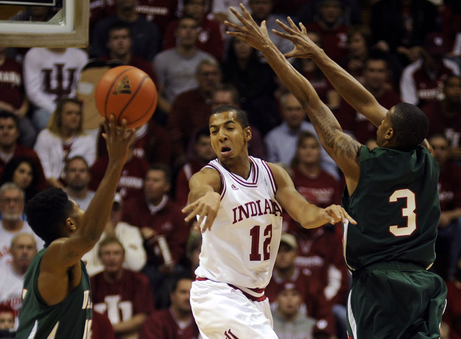 Indiana guard Verdell Jones III tries to disrupt a pass during a game against Mississippi Valley State on Tuesday, Nov. 16, 2010, at Assembly Hall.