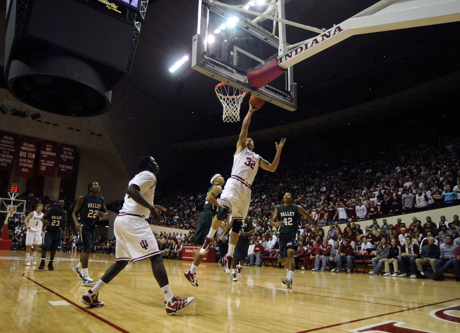 Indiana forward Derek Elston puts up a shot during a game against Mississippi Valley State on Tuesday, Nov. 16, 2010, at Assembly Hall.