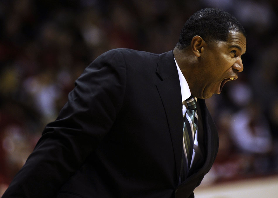 Mississippi Valley State coach Sean Woods yells at a player during a game against Indiana on Tuesday, Nov. 16, 2010, at Assembly Hall.