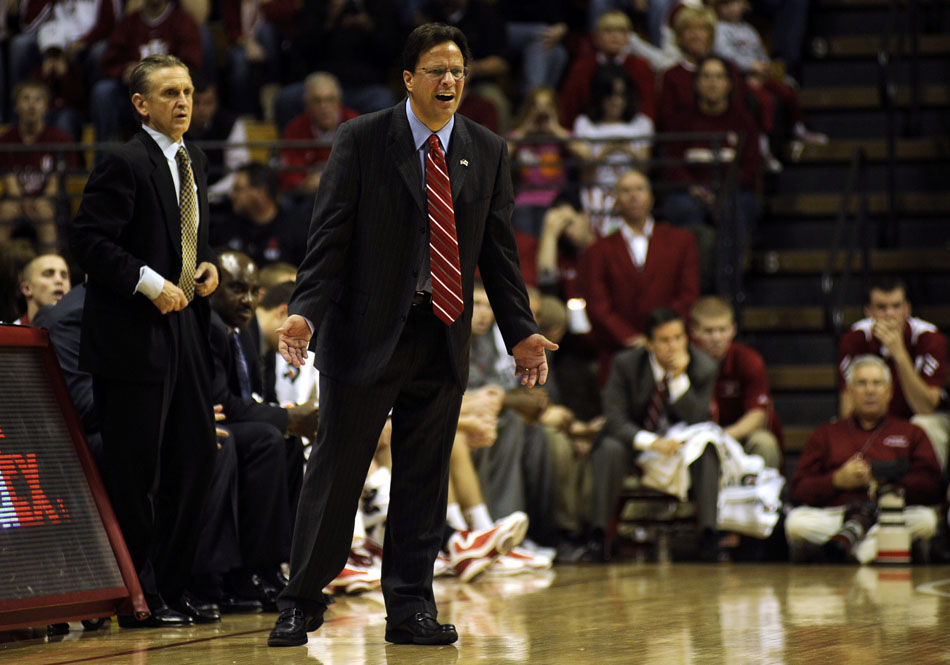 Indiana head coach Tom Crean questions a call during a game against Mississippi Valley State on Tuesday, Nov. 16, 2010, at Assembly Hall.