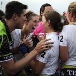 Teter rider Dana Vandergenugten, middle, celebrates with her teammates after winning the Women's Little 500 on Friday, April 23, 2010, at Bill Armstrong Stadium. It was Teter's first win since 2005.