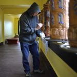 Artisan Ron Roberts works on a Mani Khorlo prayer wheel in a new structure on Saturday 8, 2010, at the Bloomington Tibetan Mongolian Buddhist Cultural Center. Monks and volunteers are preparing the cultural center for a visit from the Dalai Lama on May 12 and 14.