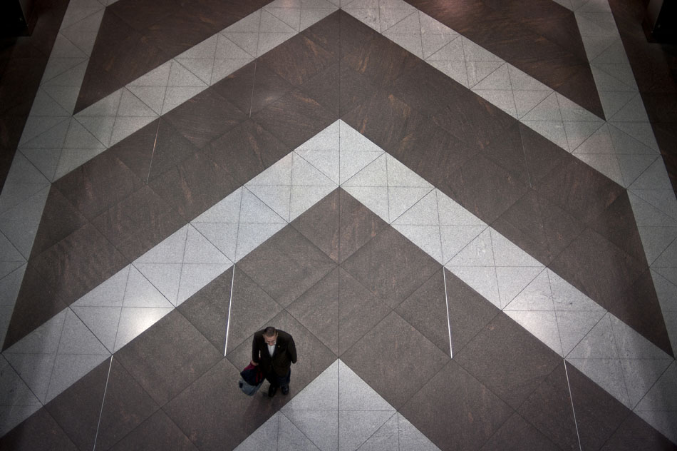 A man makes his way from a transportation train on Wednesday, Dec. 15, 2010, at the Denver International Airport.