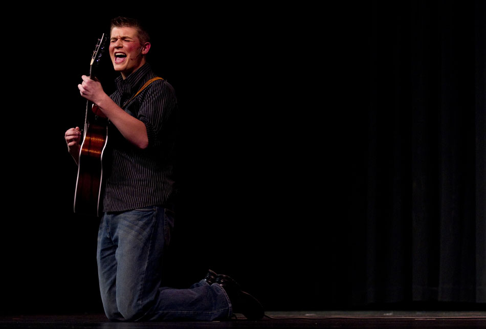 Thomas Quinlivan, a senior at East High School, performs an original song entitled "Heaven Help Me Song" during Stars of Tomorrow on Saturday, Jan. 29, 2011, at Central High School.