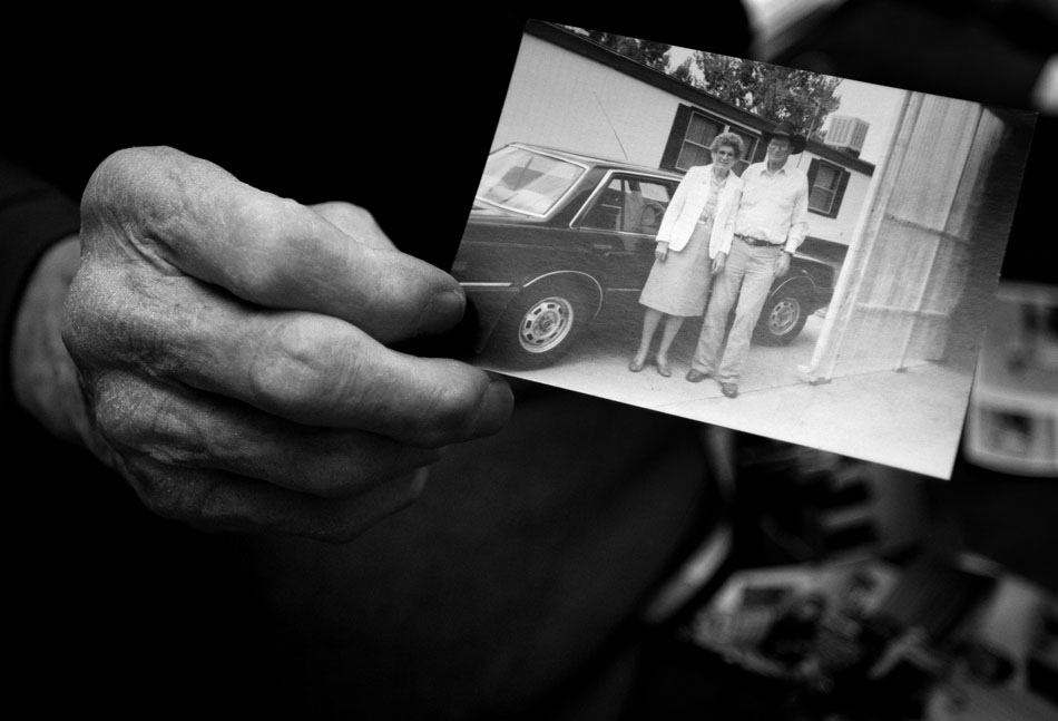 Francis Oline holds a picture of himself and his late wife, Dolorus, as he reflects on a few memories on Friday, Feb. 4, 2011, at the VA Medical Center in Cheyenne. Oline, who is 90, was married to his wife for 57 years until her death in 1998.