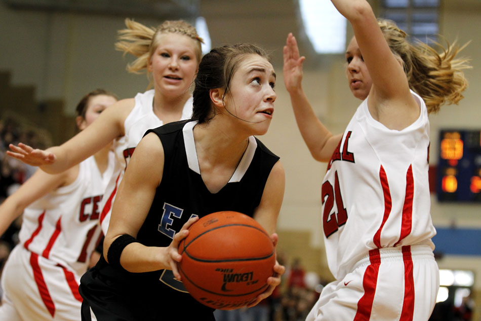 Central's Savannah Minder turns the corner and drives towards the basket during a game on Saturday, Feb. 12, 2011, at Storey Gym in Cheyenne. Central won 59-51.