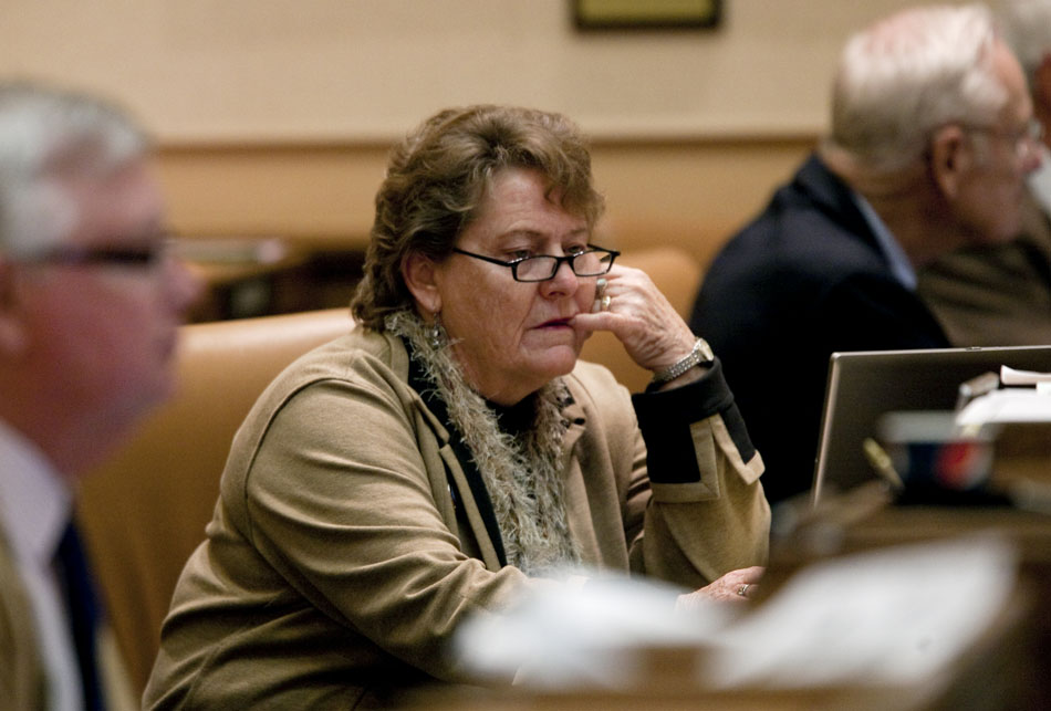 Rep. Kathy Davison, R-Kemmerer, reads off her computer on Wednesday, March 2, 2011, at the Wyoming State Capitol in Cheyenne.