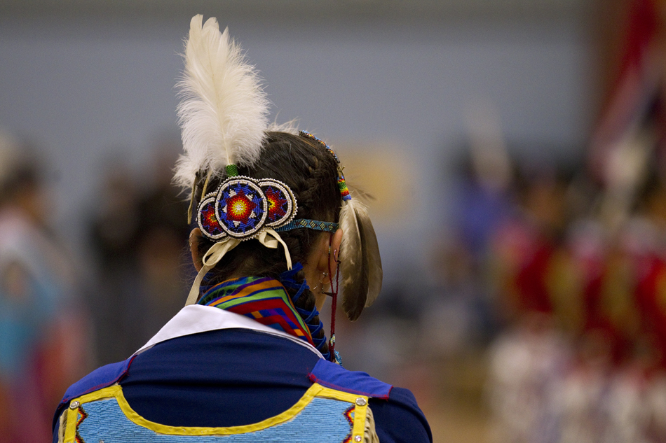 A dancers wears bead decorations during a traditional powwow held by the Southeast Wyoming Inter-Tribal Powwow Association (SEWIPA) on Saturday, March 26, 2011, at Laramie County Community College in Cheyenne.