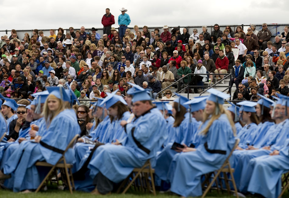 Members of the audience watch during Cheyenne's East High School graduation on Saturday, May 28, 2011, at Okie Blanchard Stadium.
