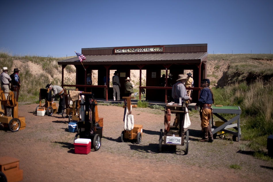 Cheyenne Regulators set up for a cowboy shoot at one of several shooting bays on Saturday, June 4, 2011, at the group's firing range west of Cheyenne.