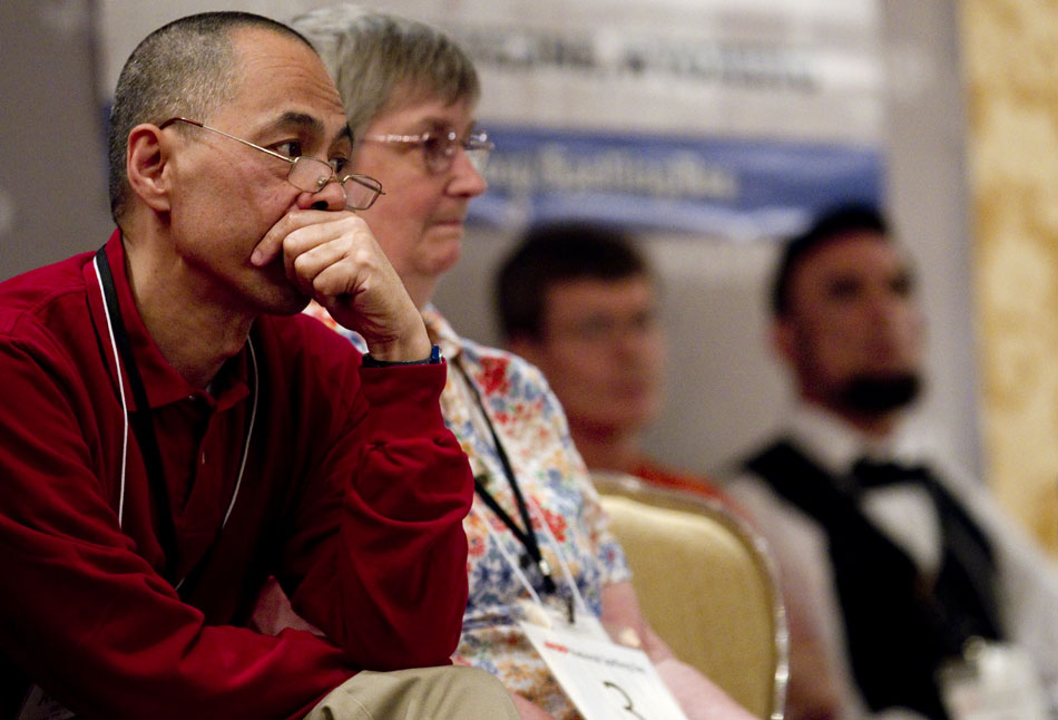 Robert Moy, the 2009 AARP National Spelling Bee champion, waits for his turn during this year's bee on Saturday, June 18, 2011, at the Little America in Cheyenne. Moy finished sixth this year after failing to spell sialagogue correctly. The word refers to "an agent that promotes the flow of saliva," according to the Merriam-Webster dictionary.