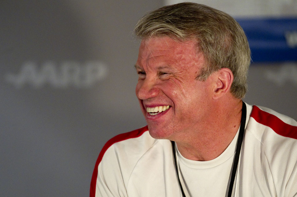 Tony Johnson, of LaGrange, Ga., shares a laugh on stage during a round of the AARP National Spelling Bee on Saturday, June 18, 2011, at the Little America in Cheyenne. Johnson won the spelling bee after 39 rounds of back and forth with runner up Mike Petrina. Johnson finished 5th in last year's bee, but said he "read the hell out of the dictionary" to study up for this year's competition.