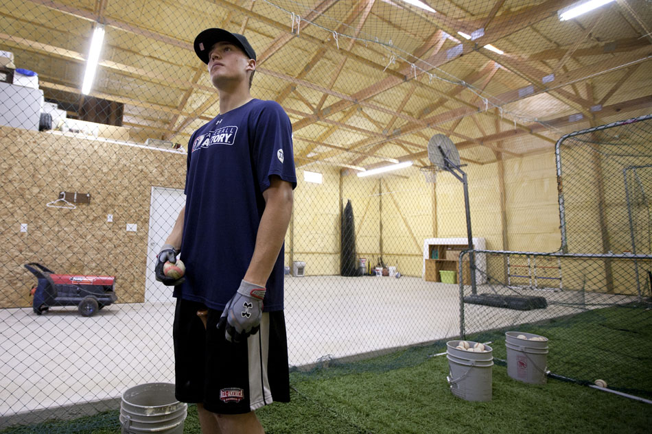 Brandon Nimmo stands inside his family's batting cage during a tour on Tuesday, June 21, 2011, in Cheyenne, Wyo. (James Brosher / Special to New York Post)