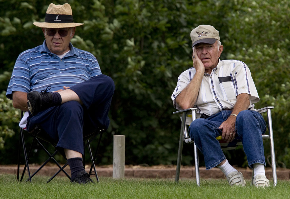 Spectators watch the action at No. 9, a 156-yard par 3, during the second round of the 55th Tyrrell-Doyle Wyoming Open on Saturday, July 9, 2011, at the Airport Golf Course in Cheyenne, Wyo.