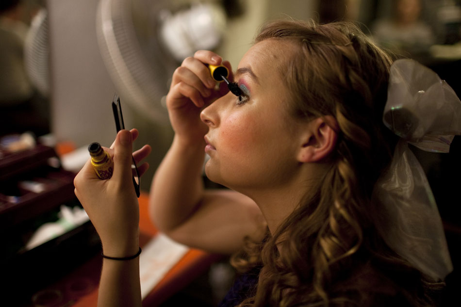 Mandy Hill, who plays the part of the heroine Lacie Camisole, works on her eyelashes before the opening night of the 55th Old Fashioned Melodrama on Thursday, July 14, 2011, at the Atlas Theatre in Cheyenne. The melodrama continues through Aug. 7.