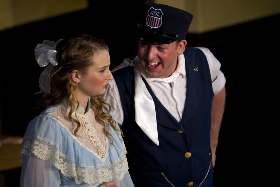 Chris Arneson, right, playing the part of the hero Justin Tyme, and Mandy Hill, playing the part of the heroine Lacie Camisole, perform during opening night of the 55th Old Fashioned Melodrama on Thursday, July 14, 2011, at the Atlas Theatre in Cheyenne. The melodrama continues through Aug. 7.