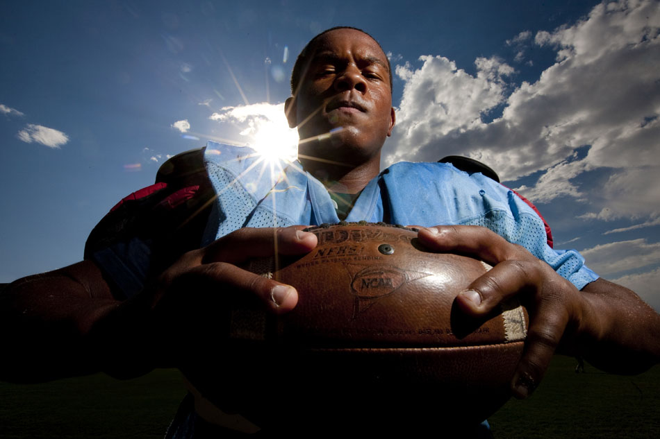 Cheyenne East noise tackle Christian Robinson poses for a portrait on Wednesday, Aug. 24, 2011, at the school. (James Brosher/Wyoming Tribune Eagle)