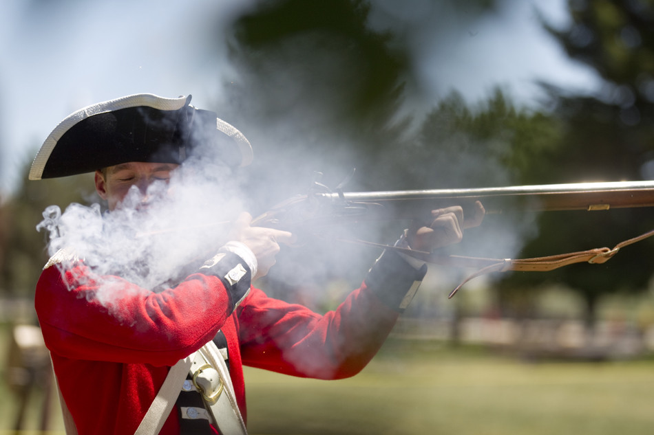 David Morgan from Arvada, Colo., fires an American-revolution era Brown Bess musket during a demonstration for visitors during the first day of Fort D.A. Russell Days on Friday, July 22, 2011, at F.E. Warren Air Force Base in Cheyenne.