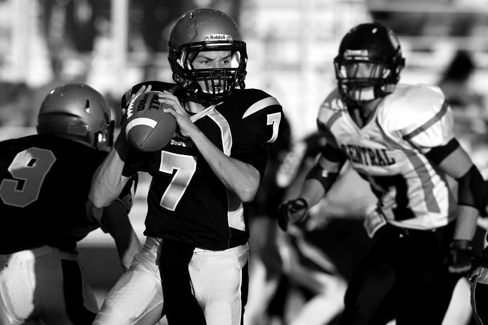 Cheyenne South quarterback Zach Wilkinson drops back to pass during a Class 4A football game on Friday, Sept. 2, 2011, at Cheyenne South High School. Central won 63-0.