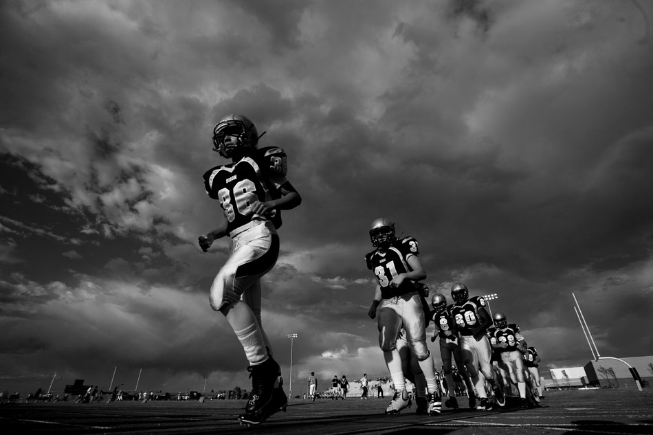 Cheyenne South players run back to the locker room before a Class 4A football game on Friday, Sept. 2, 2011, at Cheyenne South High School. Central won 63-0.